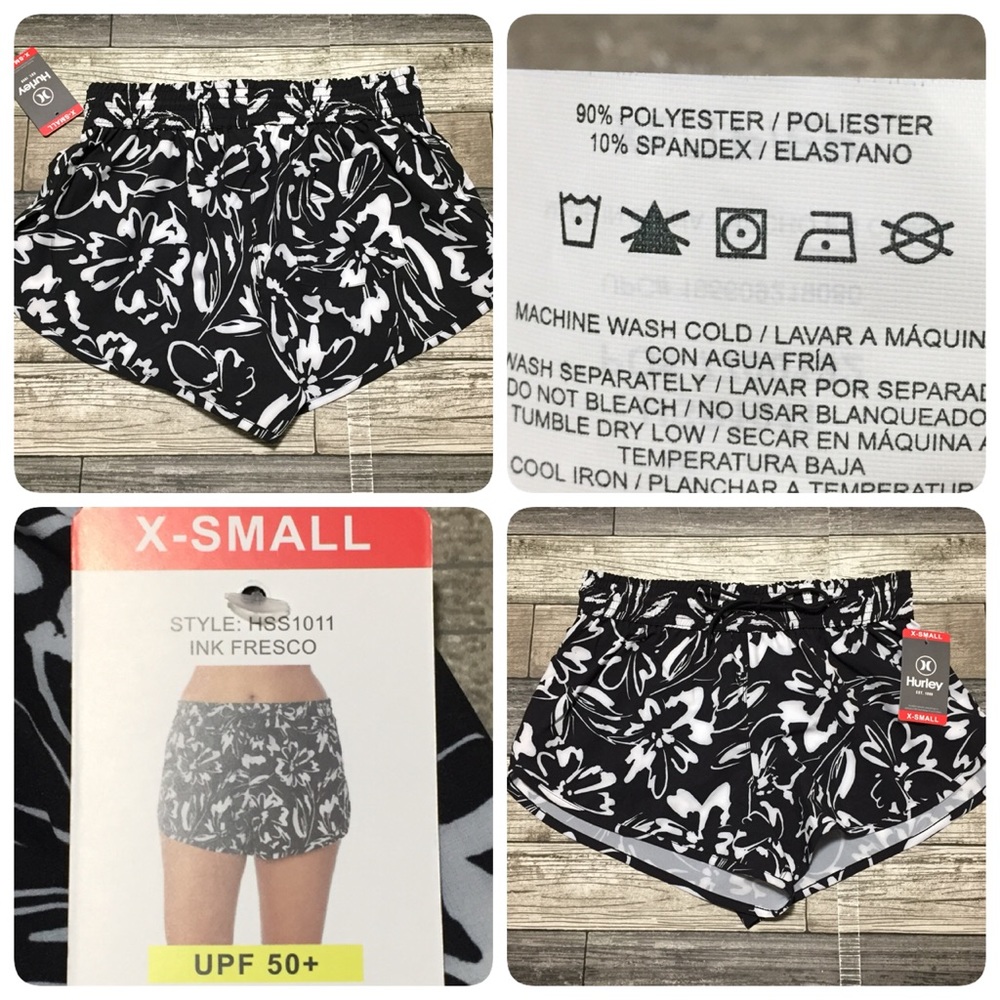 Hurley floral shorts Upf 50 women’s size XS (Inseam 3) black white